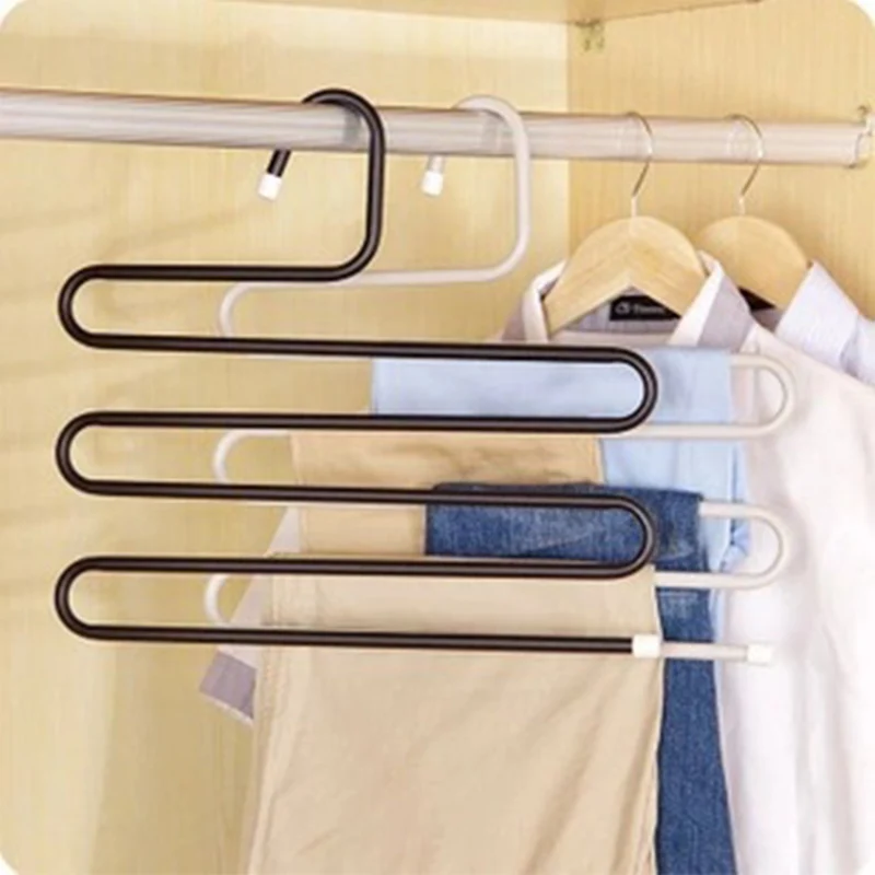 S-type Pants Trousers Storage Rack Multi-layer Stainless Steel Scarf Hanger Home Wardrobe Closet Organizer | Дом и сад
