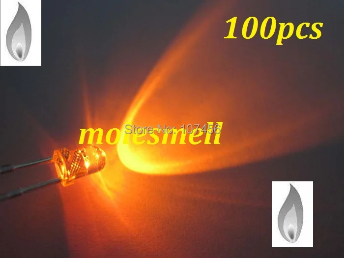 

free shipping 100pcs 3mm Orange Candle Light Flicker Ultra Bright Flickering orange LED Leds 3mm water clear candle led