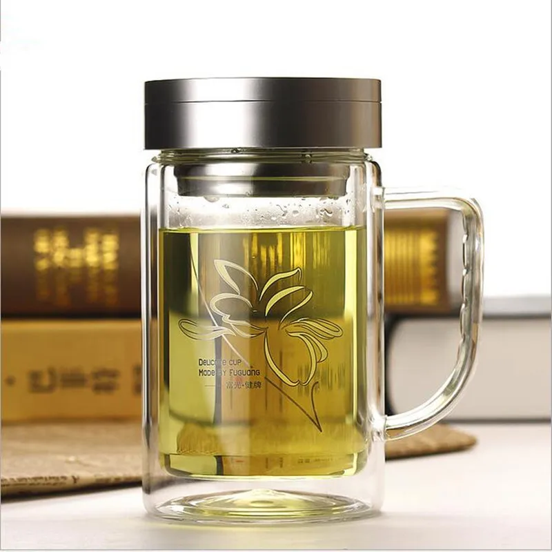 Горячий дизайн 520 мл двойная боросиликатная стеклянная чашка от фабрики Fuguang