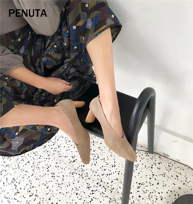 PENUTA/; замшевые туфли; женские туфли-лодочки на среднем каблуке с v-образным вырезом; высококачественные туфли для женщин; Новинка; PG912
