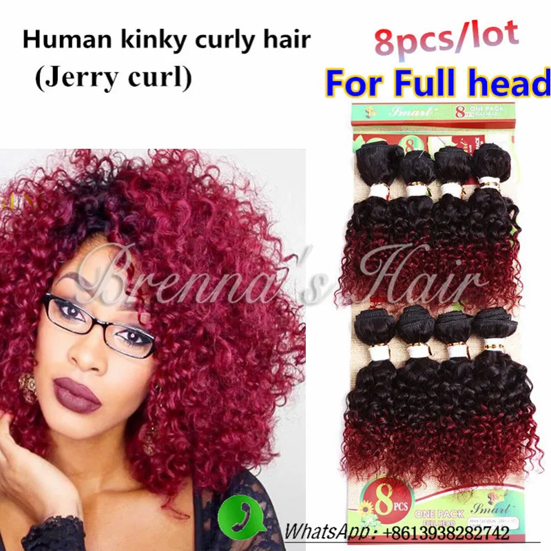 NEW! ломбер бордовый бразильские волосы 8 шт./лот ombre бразильский короткие inch kinky