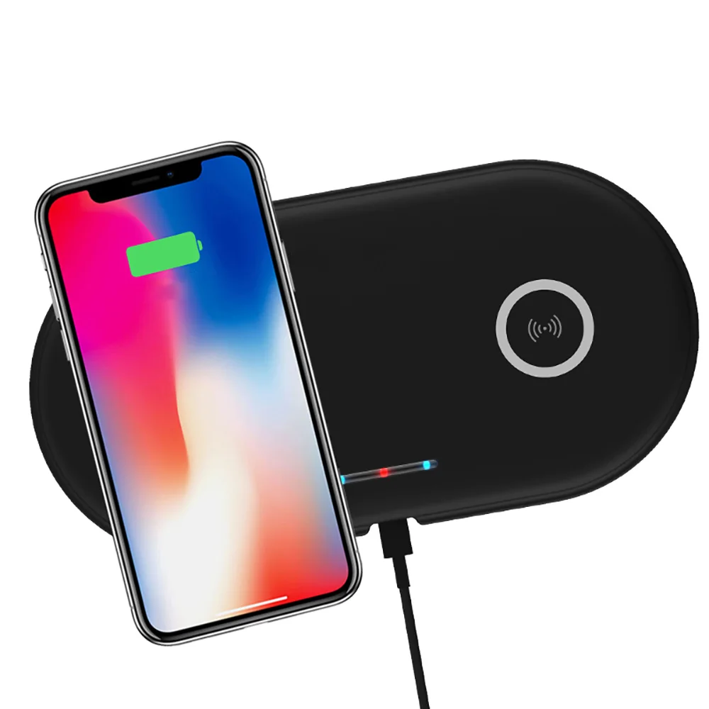 2 в 1 двойное Беспроводное зарядное устройство QI быстрая зарядка для IPhone 8 10 X Samsung
