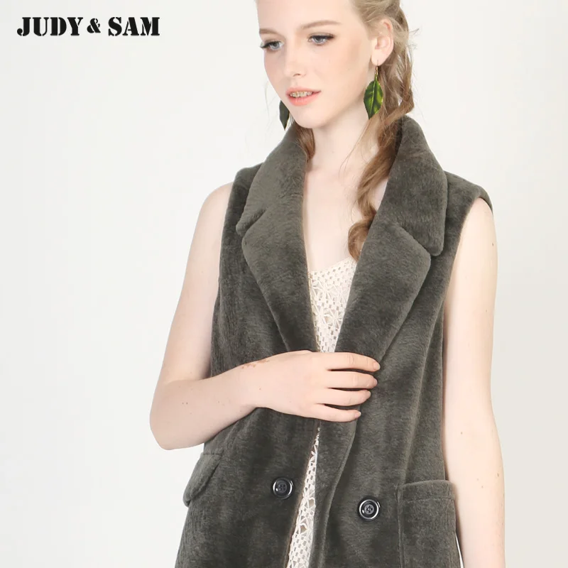 Женская Новая меховая жилетка длинная стильная натуральная оторочка из овечьей