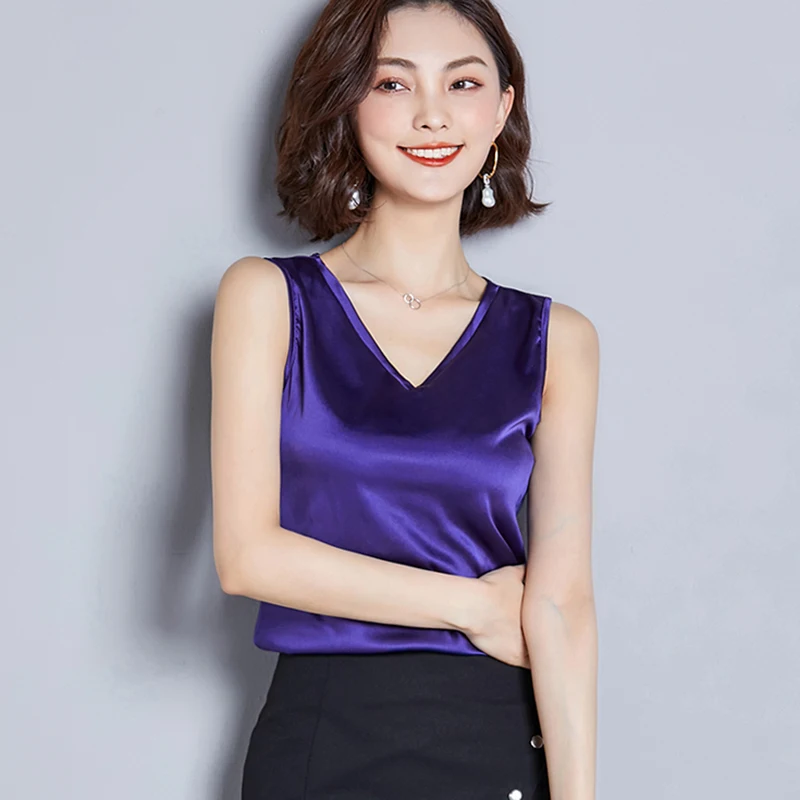 

Women Camis Silk Top Women Camisole 2022 Summer Style Sexy Sleeveless Vest Slim White Tank Top Roupas Femininas Black White Gray