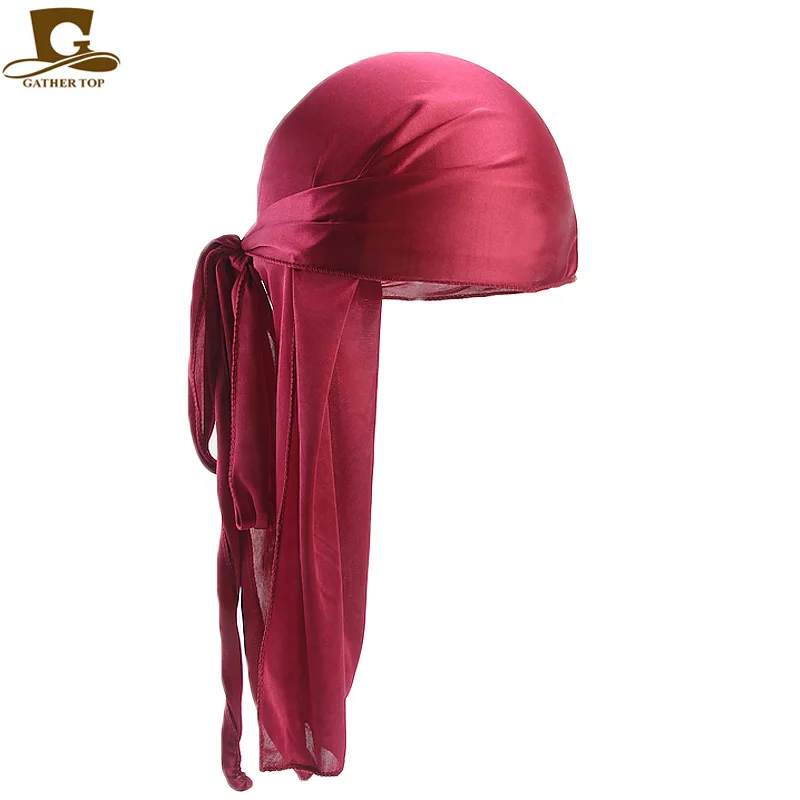 Men's Silky Durags Bandanas Turban hat Wigs Doo Men Satin Durag Biker Headwear Headband Hair Accessories Extra Long Tail Du-Rag