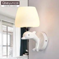 qiseyuncai modern minimalist warm children bedroom wall lamp creative resin dolphin bedside wall lamp with lights