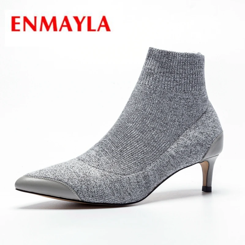 

ENMAYLA/женские ботильоны с острым носком без застежки женские ботинки зимние ботинки Zapatos De Mujer размер 34-39 ZYL1965