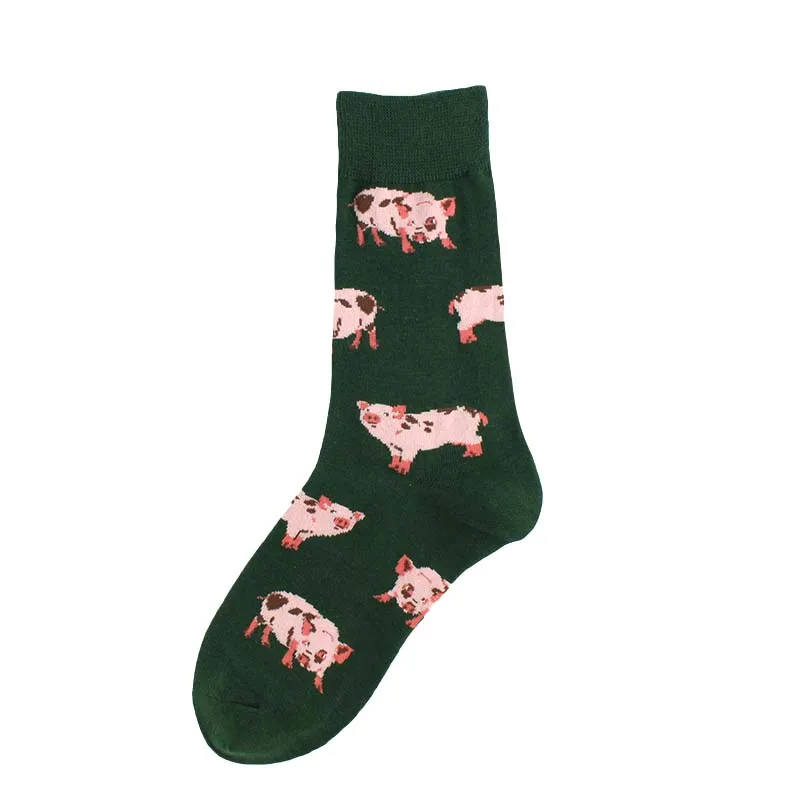 Green Pig Счастливые носки, женские милые носки для питомцев, Шиба-ину, свинья, кошка, женские носки, корейский стиль, женские повседневные Kawaii, Мультяшные, чёсаные, хлопковые милые носки - Цвет: Green Pig