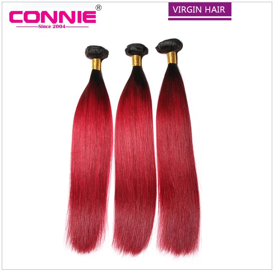 Красный Ombre Прямо Девы Волос Weave Two Tone Цвет Бразильский Выдвижения 1B/Красный