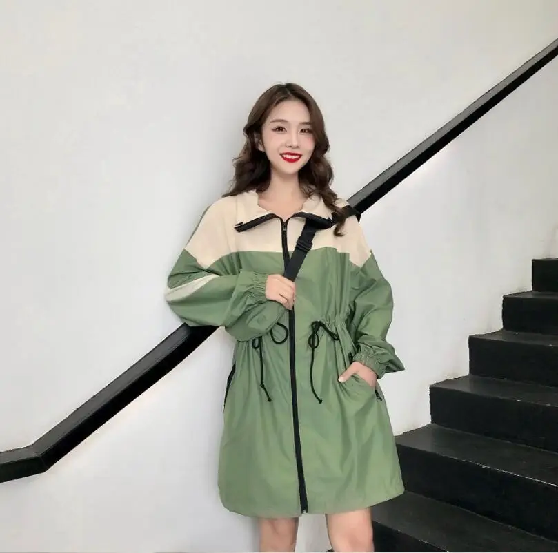 Женская Длинная ветровка в стиле пэчворк осенняя Базовая куртка Харадзюку