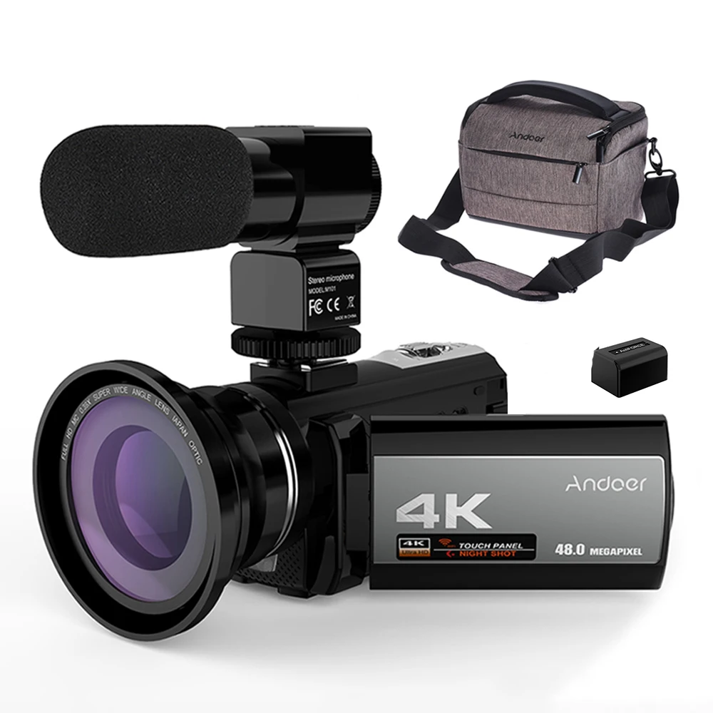 Andoer Портативный 4K 48MP WiFi цифровая видеокамера камера сумка " сенсорный экран с 1* перезаряжаемая батарея для камеры