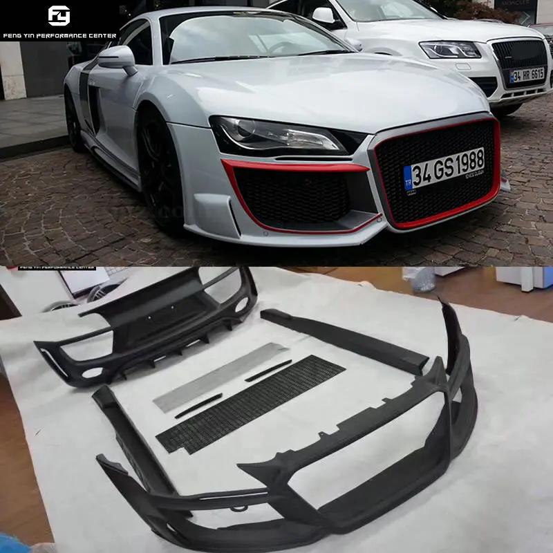 R8 FRP автомобильный комплект кузова Неокрашенный передний бампер задний бампер боковые юбки передние грили для Audi R8 08-15