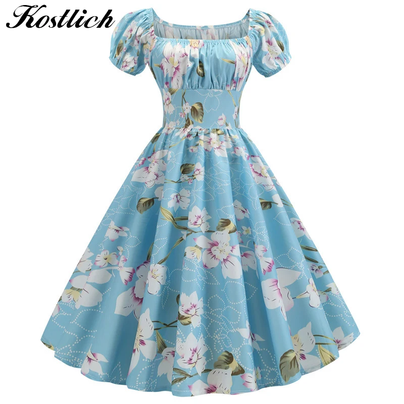 Kostlich 2019 Новое готический Цветок платье с принтом летнее квадратным воротником и