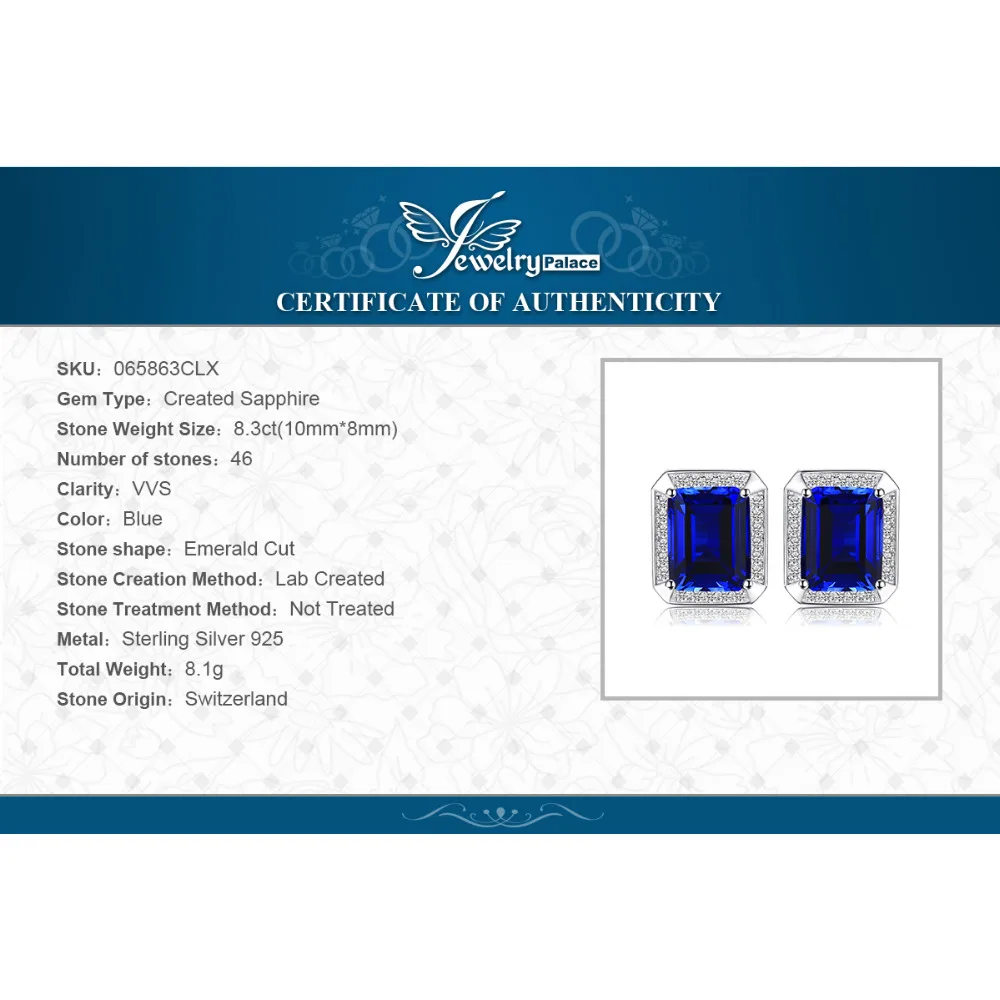 Jewelrypalace Для мужчин Роскошные 8.6ct создания Сапфир Свадебные Запонки 925 Щепка