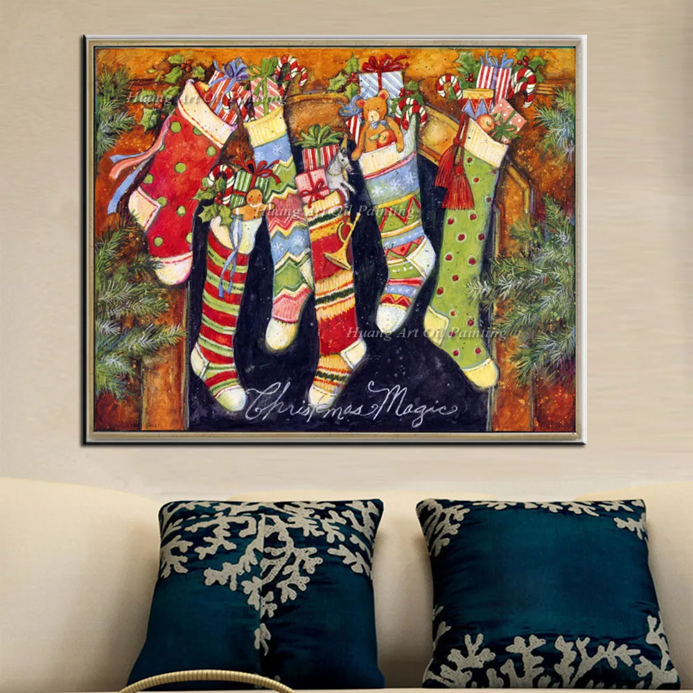 Ручная роспись абстрактные рождественские носки подарок картина на канвасе