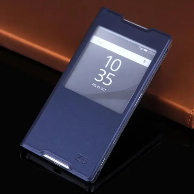 Чехол FGHGF для sony Xperia Z5 с окошком, кожаный флип-чехол для sony Z5 View, чехол для телефона E6603 E6633 E6653 E6683, полный Чехол Z5 - Цвет: Z5 Navy Blue