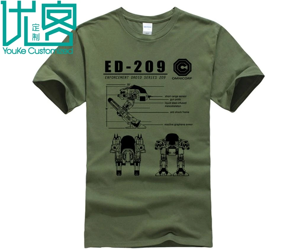 Мужская футболка с надписью ED-209 Blueprint Omnicorp летняя круглым вырезом и принтом в