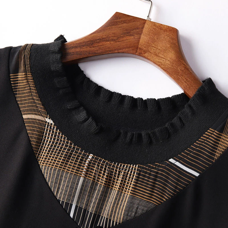 

Elegant Women Dresses Plaid Fake Two Piece Dress Ladies Casual Long Sleeve Office Dress Autumn Plus Size Vestido Mujer DF2137