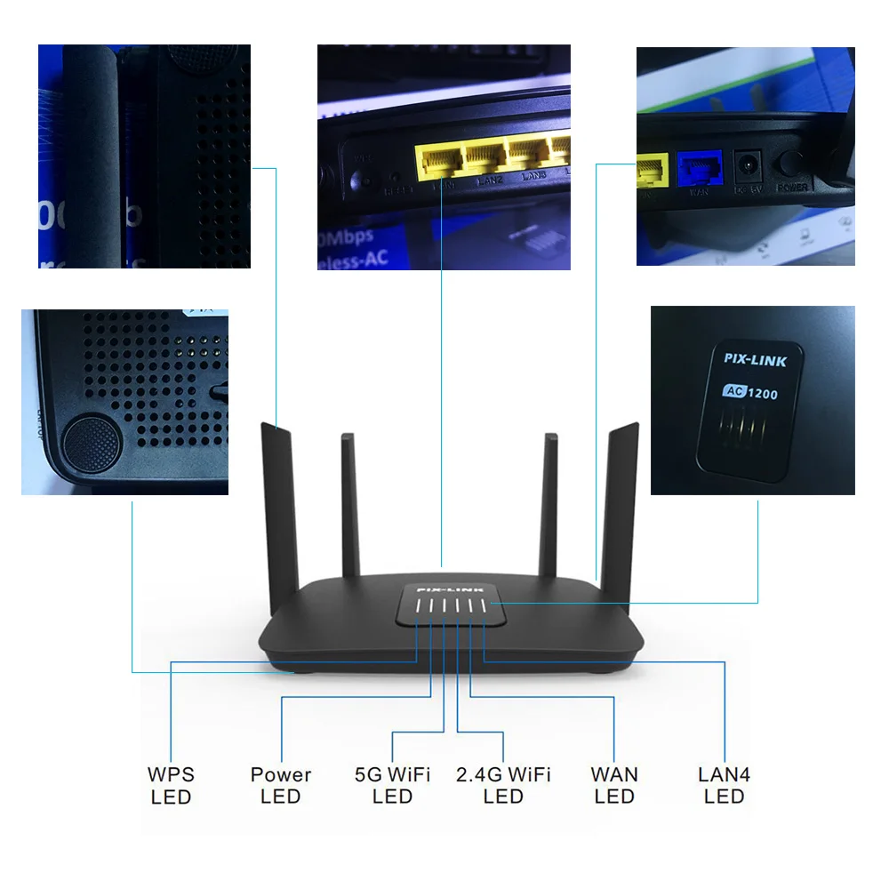 Беспроводной маршрутизатор PIXLINK 1200 Мбит/с Wifi с большим диапазоном переменного тока высокоскоростной