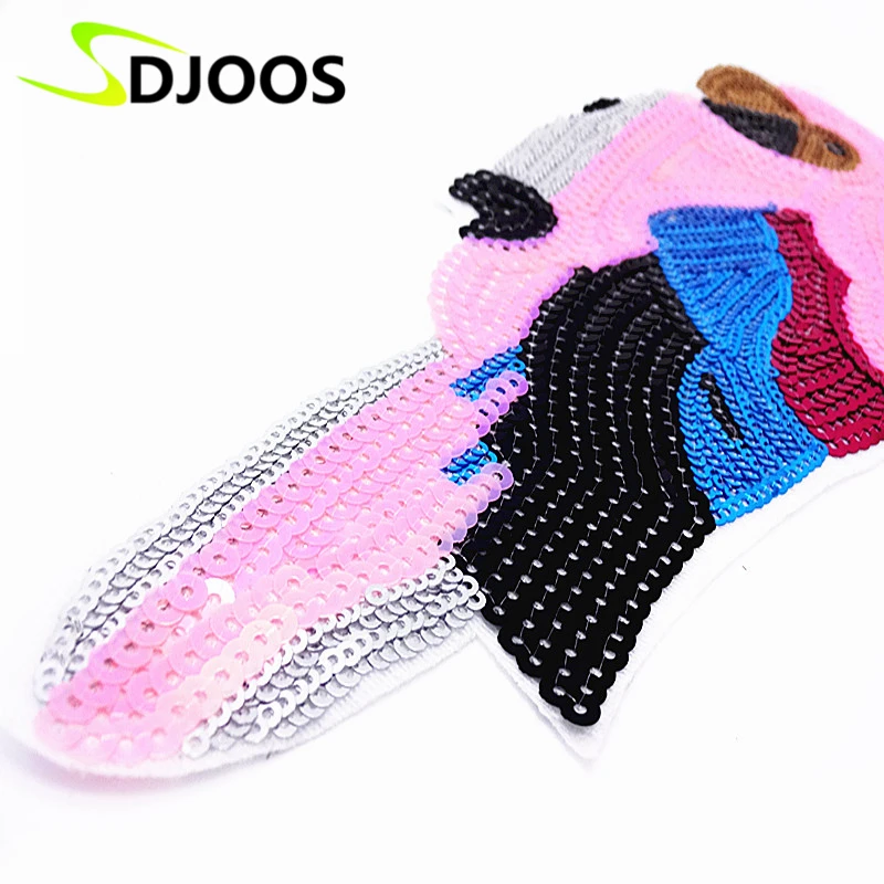 Parrot Embroidered Patches for Clothing Biker Motorcycle Cartoon Sequined Iron on Clothes Tops Jeans Jackets Crafts | Дом и сад