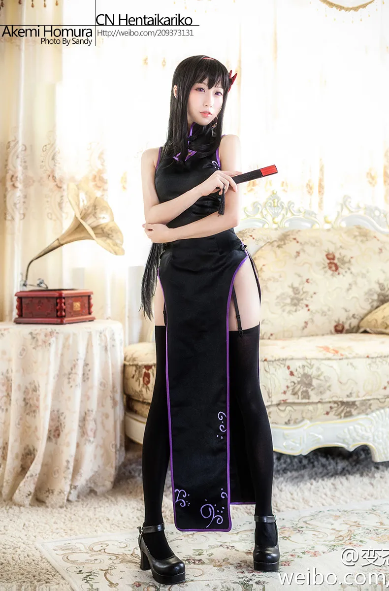 Волшебная девушка Kaname Madoka Cheongsam Черное длинное сексуальное платье + головной убор