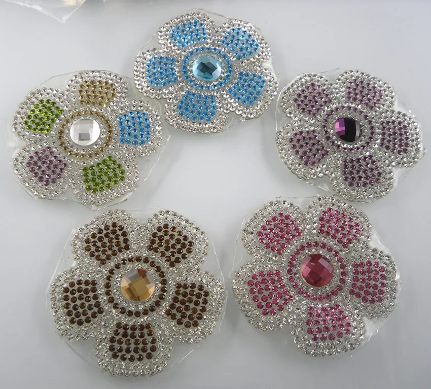 Hotfix iron round glass faceted rhinestones fashion applique fit shoes bag clothing decorations flower shape 1pc TZH02 | Дом и сад
