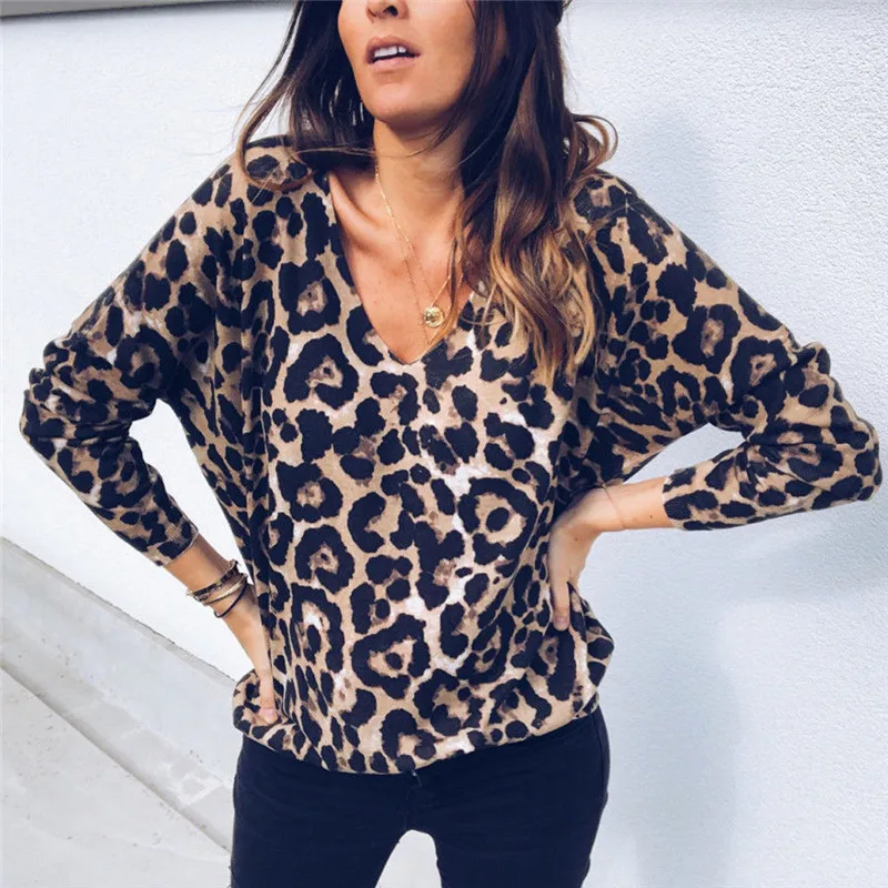 

Fashion Sexy Women Leopard Shirts Tops Nightclub Wear Ladies V Neck Long Sleeve Printing Blouse Blusa Femme Chemise Clothing