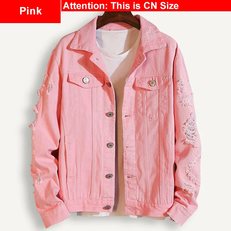 Pink Свободная черная джинсовая куртка размера плюс, 4Xl 5Xl, Весенняя уличная одежда розового и красного цветов, базовая джинсовая куртка Lover'S, повседневная верхняя одежда - Цвет: Pink