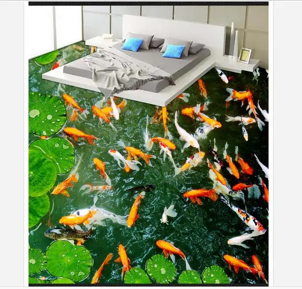 3D ПВХ пол живопись на заказ Настенные обои Koi пруд duckweed Ванная комната Спальня 3 d пол красота украшение комнаты