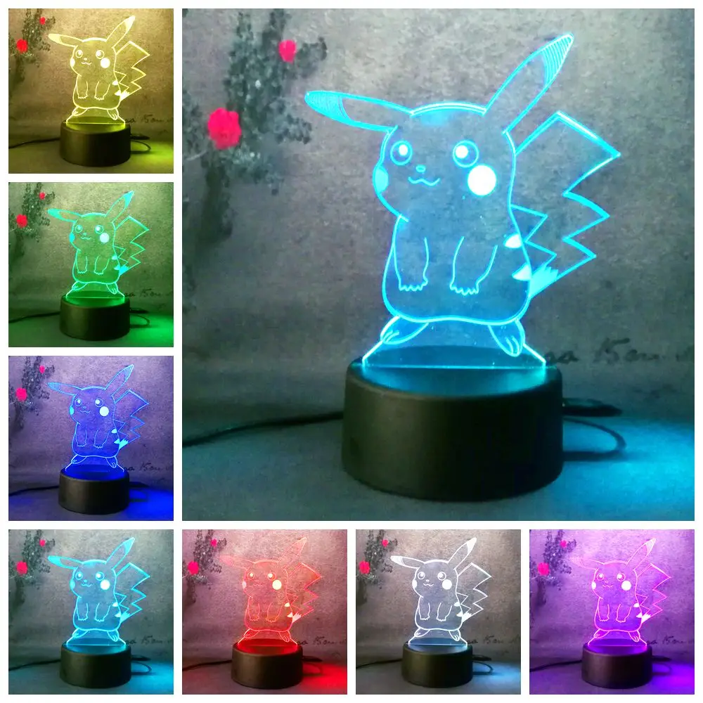 Горячая фигурка Пикачу Pokemon Go 3D Atmosphere Illusion Night Light для детской комнаты Креативная лампа иллюзии в подарок с бесплатной доставкой.