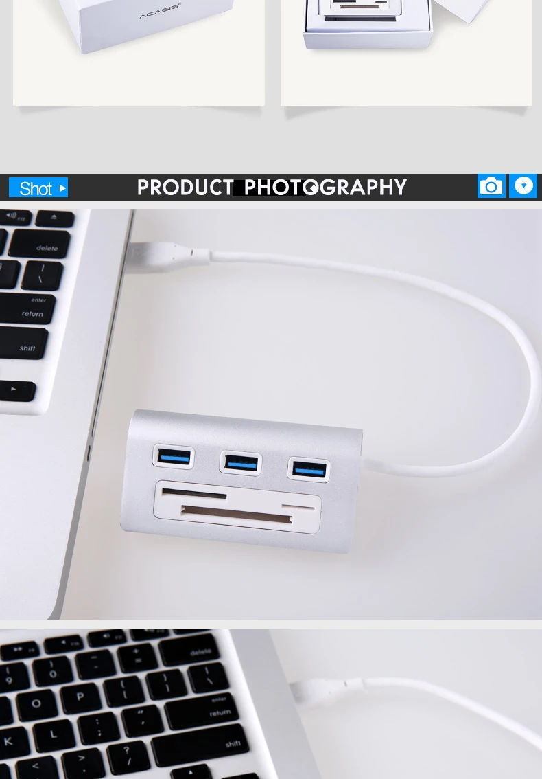 Acasis HS0023 USB 3,0 концентратор Высокоскоростной Алюминиевый 3,0 кард-ридер концентратор интерфейс питания TF SD CF кард-ридер iMac PC для Macbook