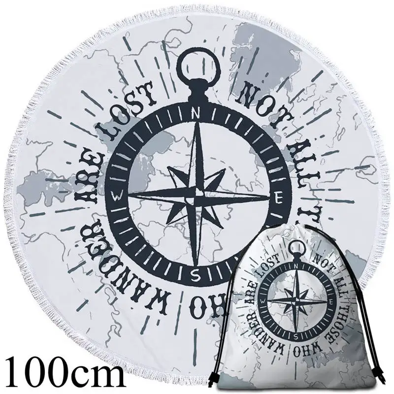 Towel 100cm-Bag Постельное белье Outlet компас круглое пляжное полотенце морская карта Гобелен Коврик для йоги темно-синий и белый стильный Toalla одеяло 150 см - Цвет: Towel 100cm-Bag