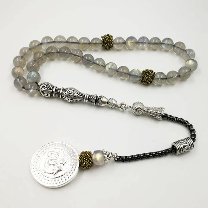 33 beads Лунный камень Tasbih мусульманский ценный подарок Лабрадорит tesbih Бог кулон мусульманские четки мусульманские украшения Йога 8 марта ювелирные изделия подарок - Окраска металла: 33 beads