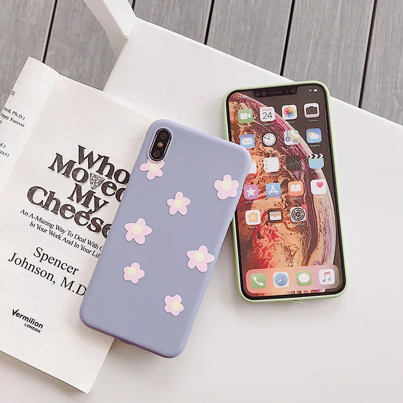 Простой цветок для iPhone Xs XR Max мобильный телефон оболочка 6s 7 8 Plus розовый белый Анти
