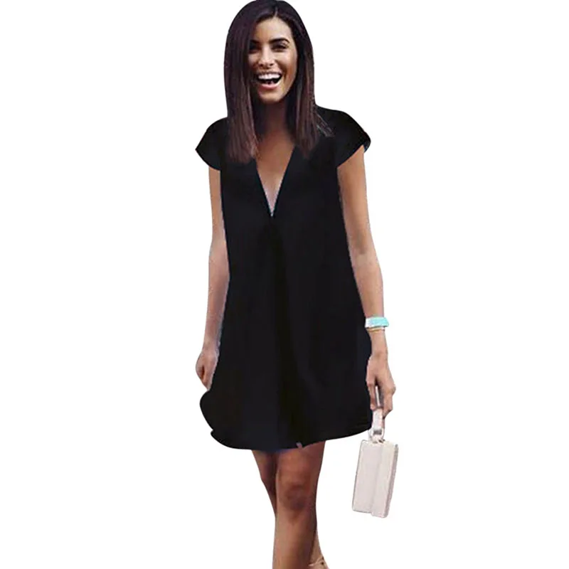 Новинка 2019 модное женское летнее повседневное однотонное платье с v образным
