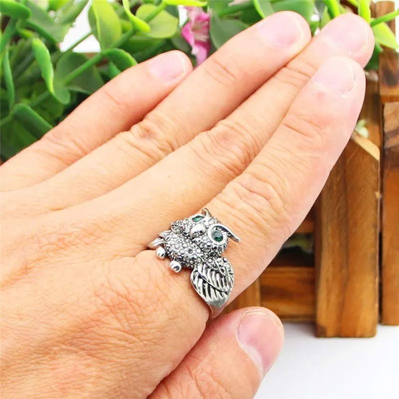 Cute Owl Rhinestone Rings For Women Vintage Look Antique Bronze Plated Fashion Jewelry TR698|Кольца| |