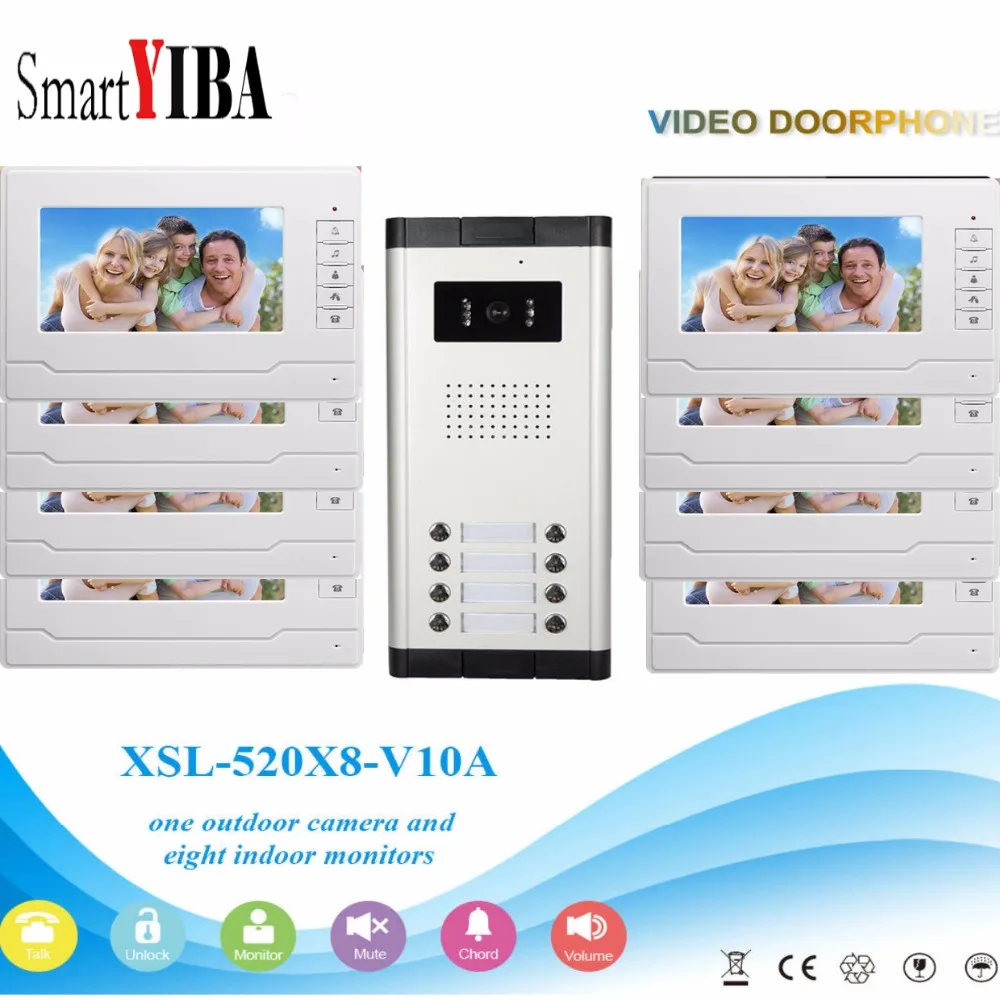 

Видеодомофон SmartYIBA для умного дома 720P, проводной, с ЖК-дисплеем, запись домофона, дверной звонок для 8 устройств, многоквартирная ИК видеокам...