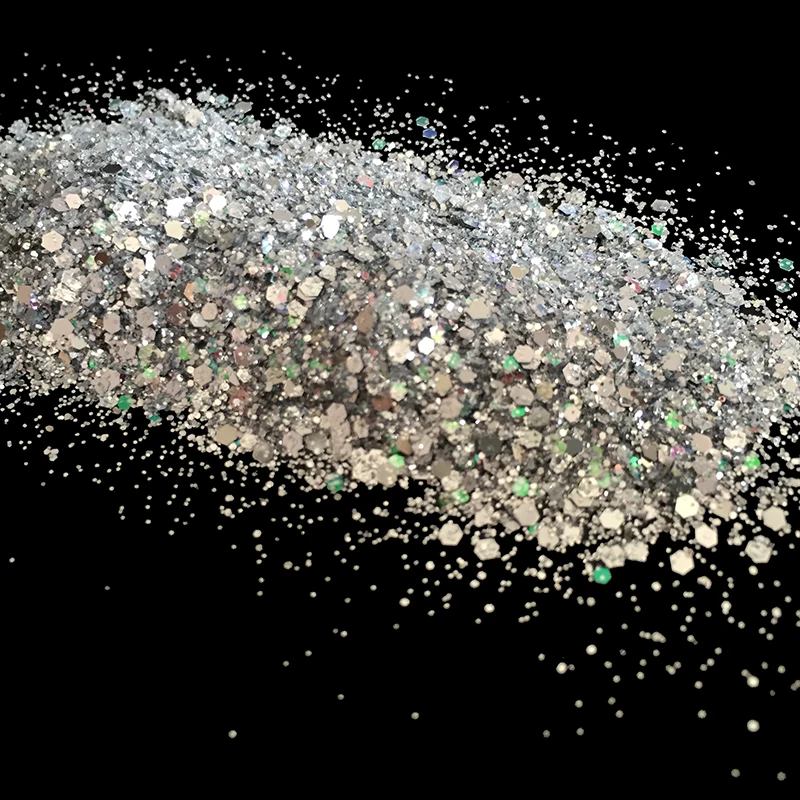 Hexagon Sequins Powder Shape for Glitter Christmas Craft Art Decoration Products Sliver Mixed Size with Shining Nail | Красота и