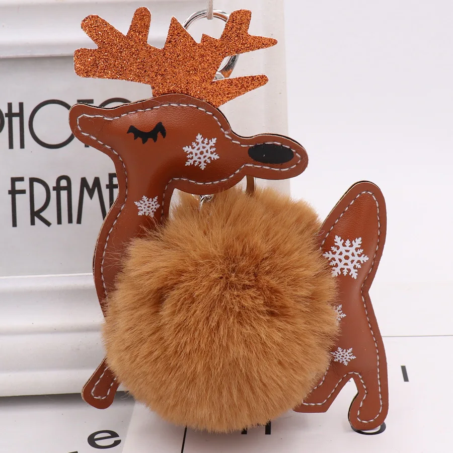1PCS Christmas Elk Plush Ball Keychains Keyring Bag Purse Handbag Pendant Gift for New Year Xmas Dinner Party | Украшения и