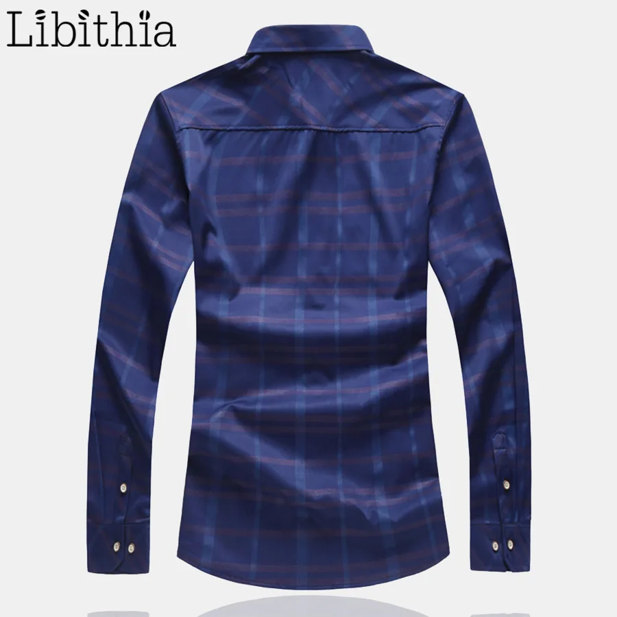 Мужская рубашка в шотландскую клетку темно-синяя черная с длинным рукавом на