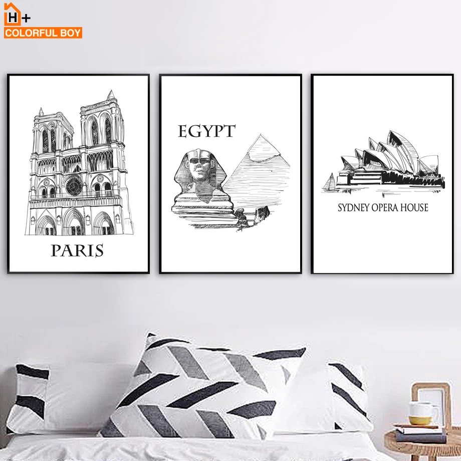 

Paris Sydney Egypt Landscape Canvas Painting Wall Art Nordic Posters And Prints Black White Wall Pictures For Living Room Decor