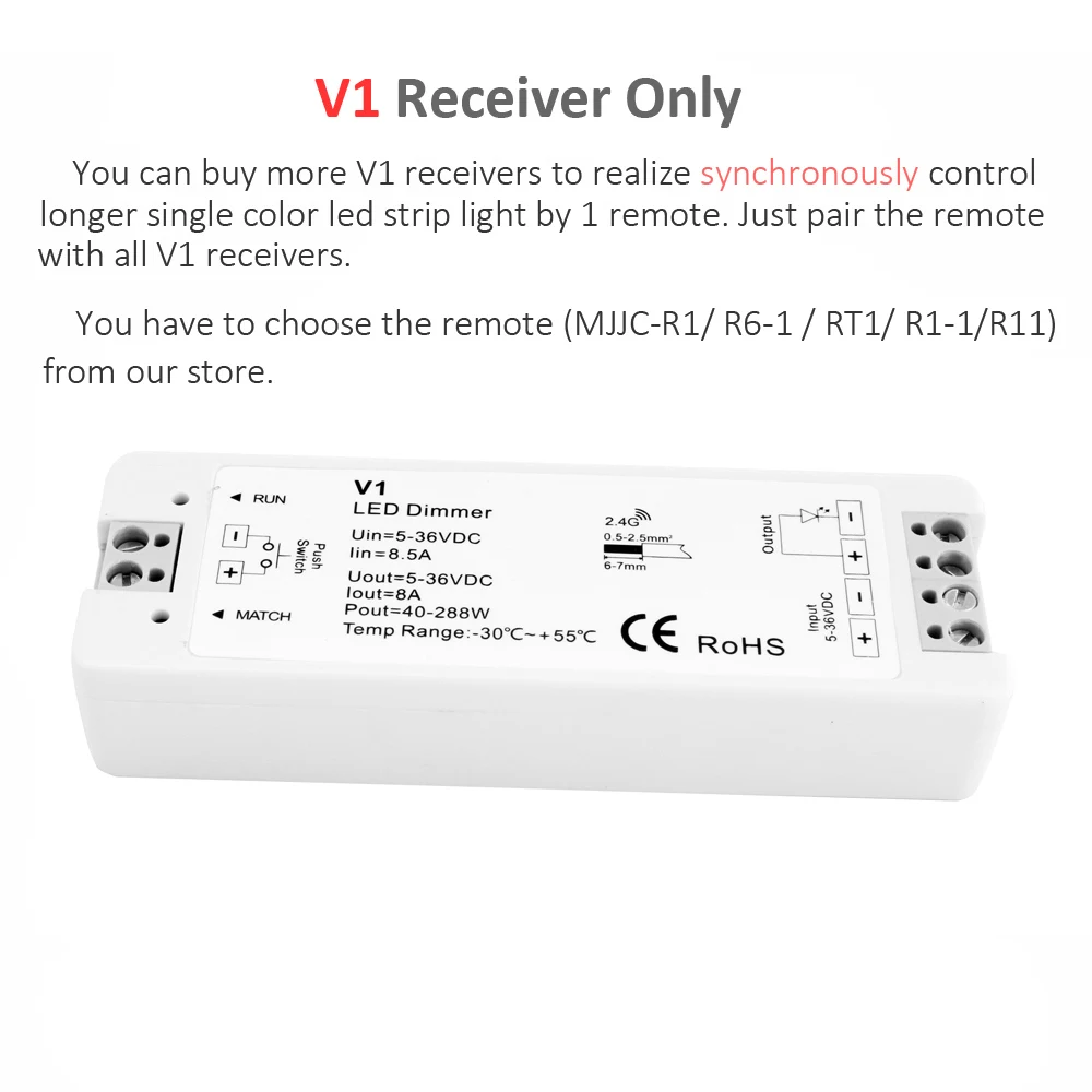 MJJC-V1 Светодиодный диммер 12 В усилитель 24 В ШИМ 2,4G RF беспроводной пульт дистанционного управления 5 в 36 в Wifi диммер контроллер усилитель мощности повторитель для светодиодный полосы - Цвет: MJJC-V1