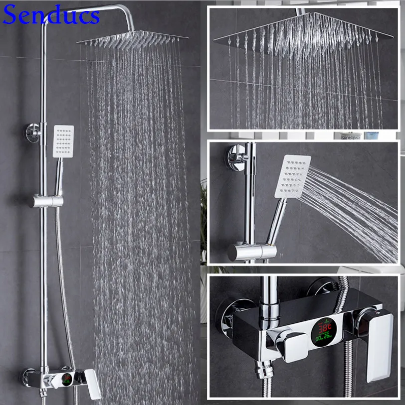 Цифровой душевой набор Senducs латунная ванная душевая система квадратный верхний