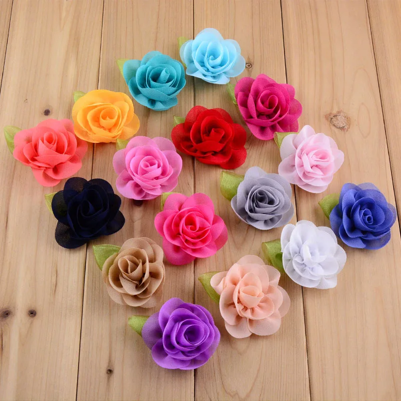 

(120pcs/lot) Wholesale 30 Colors 6cm Chiffon Fabric Rose Flowers For Baby Girls Hair Accessories Handmade DIY Baby Hair Flower