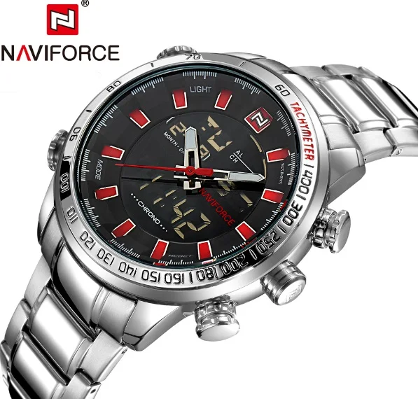 NAVIFORCE Роскошные спортивные наручные часы Мужские Водонепроницаемые Мужские часы Мужские Цифровые кварцевые аналоговые часы Военные Relogio Masculino - Цвет: Цвет: желтый