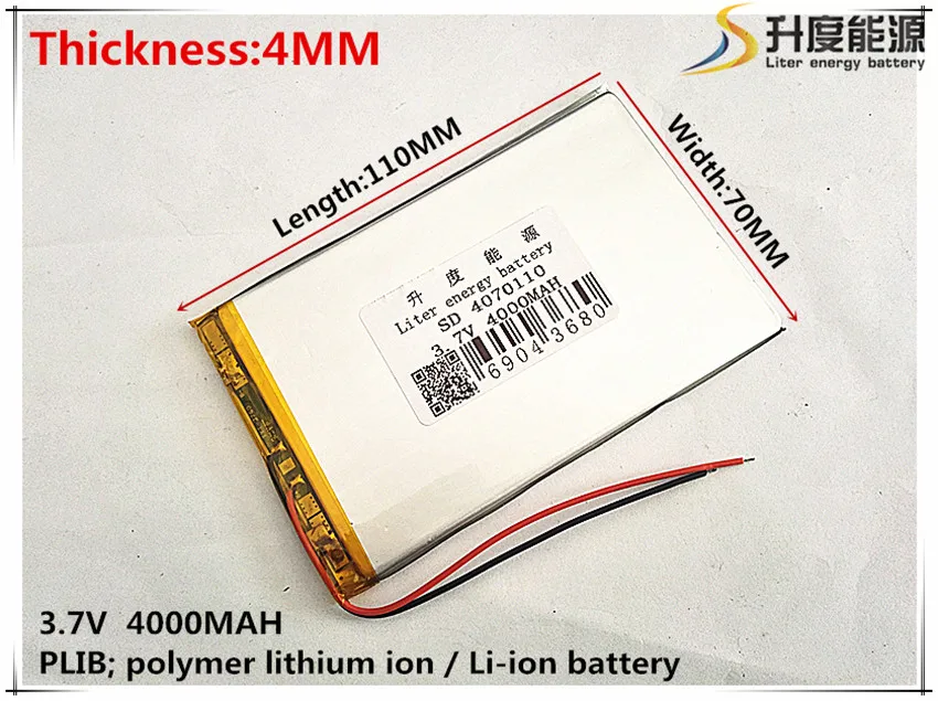 

3.7V 4000mAh 4070110 Lithium Polymer Li-Po li ion Rechargeable Battery cells For Mp3 MP4 MP5 GPS PSP mobile bluetooth