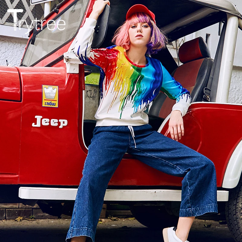 Trytree/женские свитера на лето и осень уличная одежда разноцветный полиэстер с