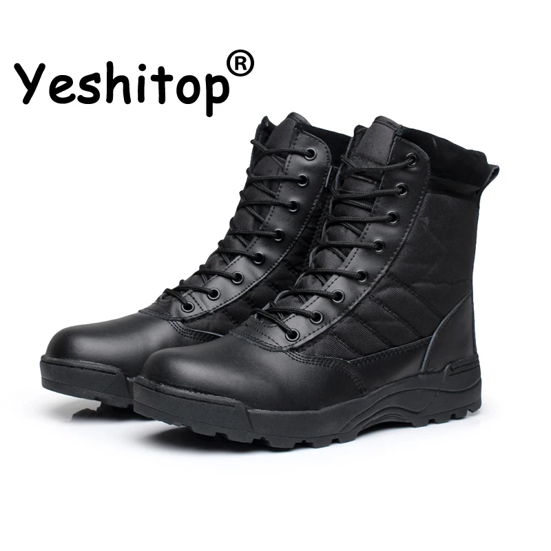 Мужские ботинки в стиле милитари зимние водонепроницаемые ботильоны черного
