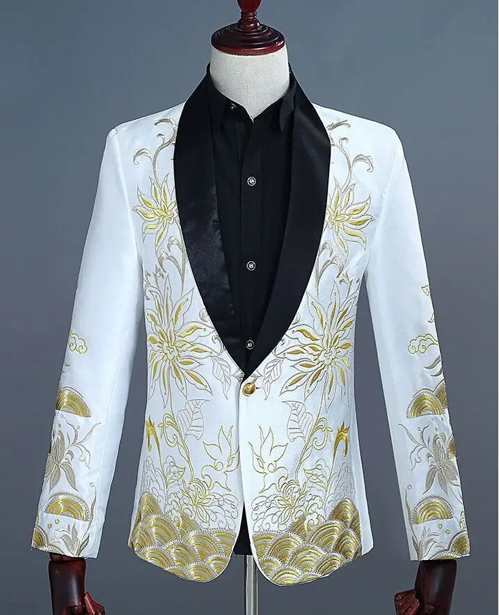 Бесплатная доставка мужской ярко-синий/красный/белый золотой смокинг с вышивкой