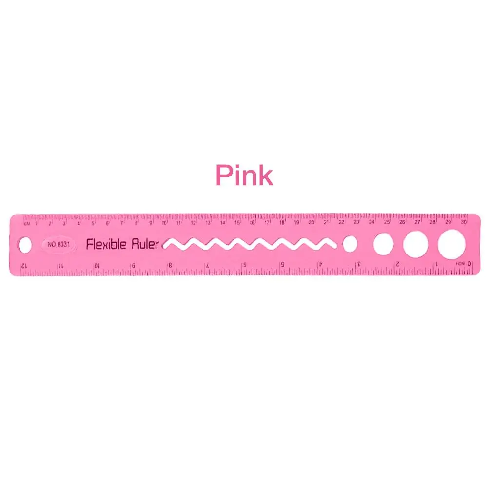 Pink 4 шт. офисные канцелярские принадлежности студенческие гибкие канцелярские линейки гибкие 12 дюймов прозрачные небьющиеся пластиковые прямые мягкие линейки - Color: Pink